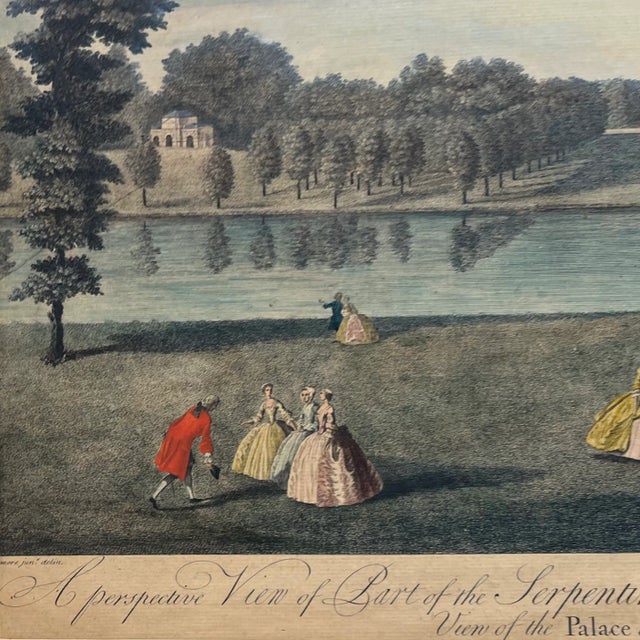 Wood Neoclassical Engraving - Kensington Palace From the Serpentine by Tinney - Early 19th Century For Sale - Image 7 of 12
