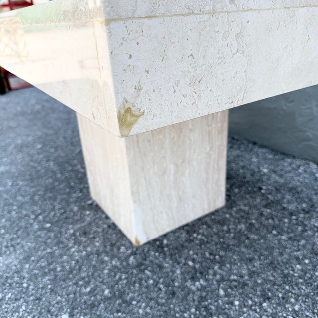 Stone Vintage Polished Travertine Rectangular Side Table For Sale - Image 7 of 8