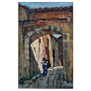 Giuseppe Comparini, Alley with Wayfarer, 1969, Oil on Canvas For Sale