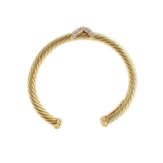 David Yurman Cablespira X 14k Yellow Gold 6mm Ct Diamond Cuff Bangle Bracelet For Sale In Houston - Image 6 of 8