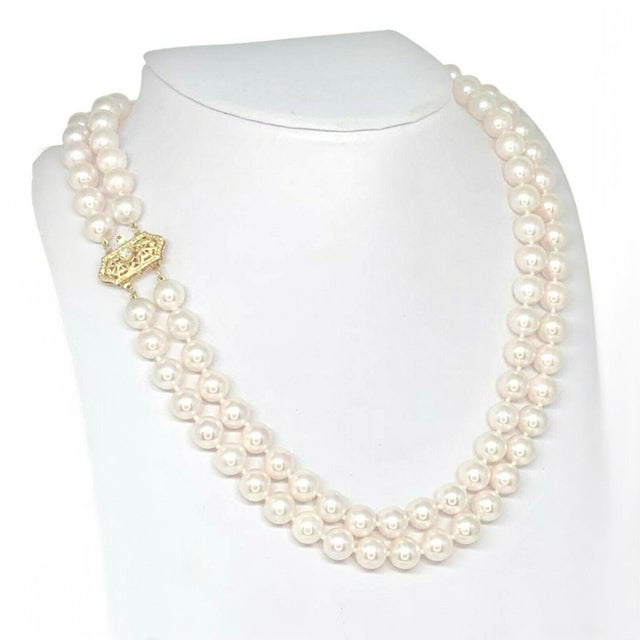 Diamond Akoya Pearl 14 Karat 2-Strand Necklace Certified For Sale - Image 11 of 15