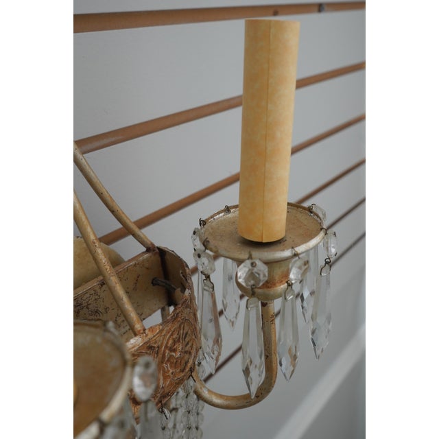 1980s Pair Neopolitan Style Crystal & Gilt Metal Wall Sconces For Sale - Image 9 of 12