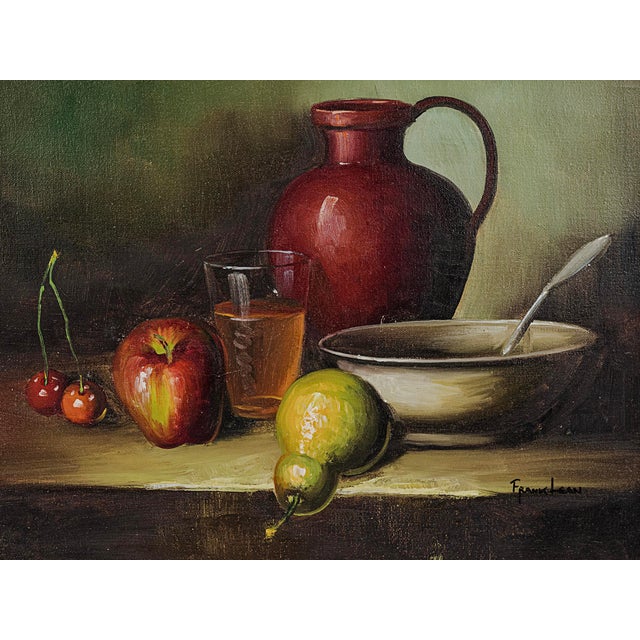 French Provincial Original Oil Painting by Frank Lean - Tabletop Still Life For Sale - Image 3 of 6