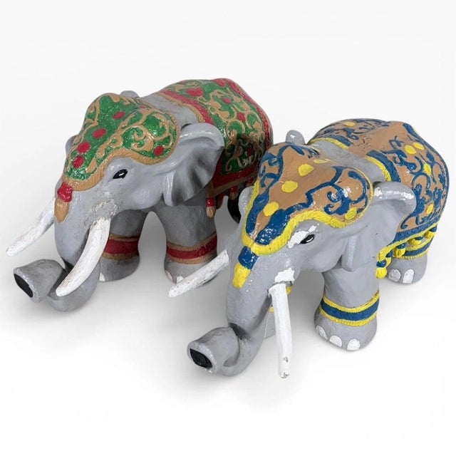 Vintage Elephant Sculptures with Intricate Details, Set of 2 For Sale - Image 10 of 10
