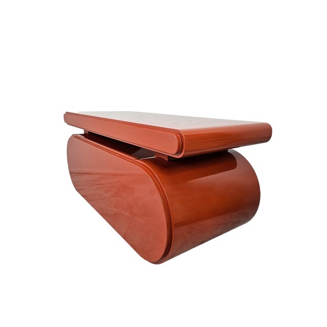 Wood Sculptural Postmodern Burnt Orange Desk With Cylindrical Pedestals, 1980s For Sale - Image 7 of 12