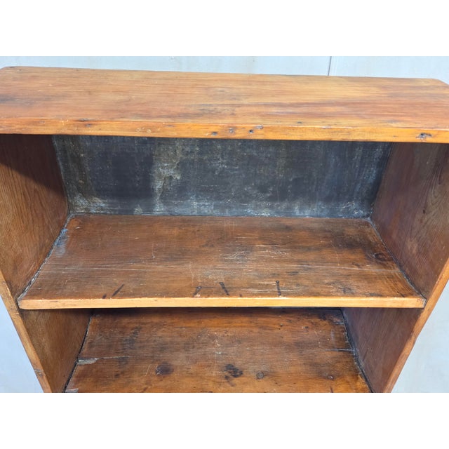 Vintage Rustic Primitive Handmade Pine Bookcase With Metal Backing For Sale - Image 4 of 15
