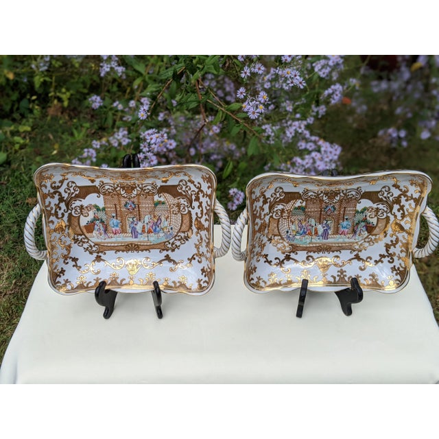 Early 20th Century Fine Chinese Porcelain Left-Right Serving Platters with Braided Handles - a Pair For Sale - Image 12 of 12