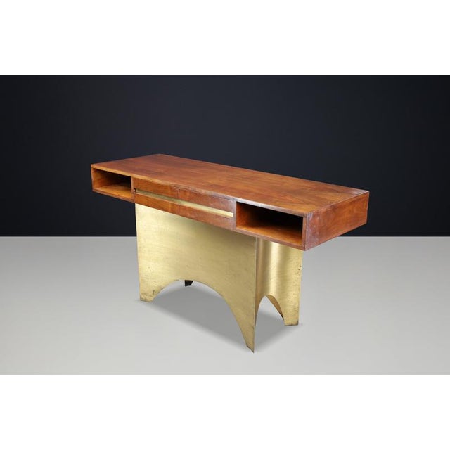 Italian Walnut Console with Brass Base, 1950s For Sale - Image 14 of 18