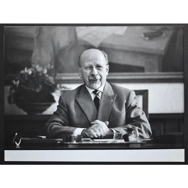 Walter ulbricht (1893-1973) posing at a desk, east germany late 1950s. Keywords: gdr; ddr; german democratic republic;...