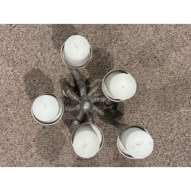 Metal Silver-Finished Cast Metal Octopus Candelabra / Pillar Candle Holder. For Sale - Image 7 of 9