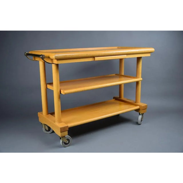 French Wood and Brass Serving Trolley, 1990s For Sale - Image 11 of 11