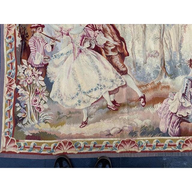 Red An Antique Wall Hanging French Tapestry With Romantic Subject For Sale - Image 8 of 9