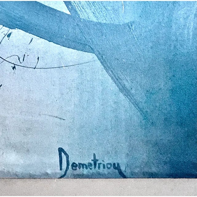 Teal Vintage Large Signed "The 8 Hour Shift" Abstract Painting For Sale - Image 8 of 9