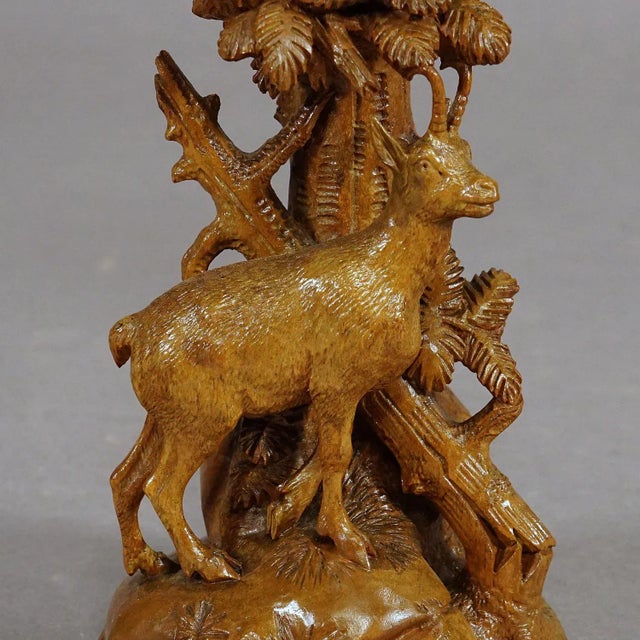 Finely Carved Wood Chamois With Glass Vase, Brienz Ca. 1900 For Sale - Image 6 of 7