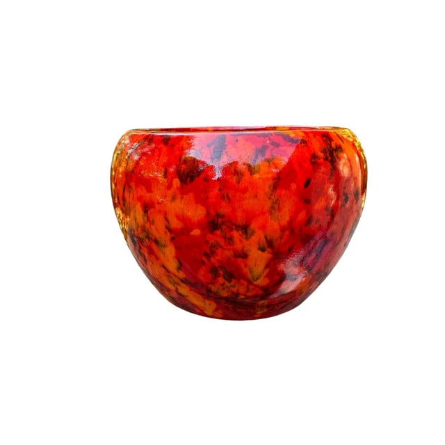 1970’s Lava Orange Red Glazed Ceramic Planter For Sale - Image 4 of 11