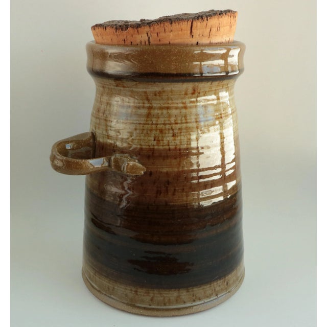 Brown Ombre Stoneware Canister With Cork Plug Lid For Sale - Image 8 of 8