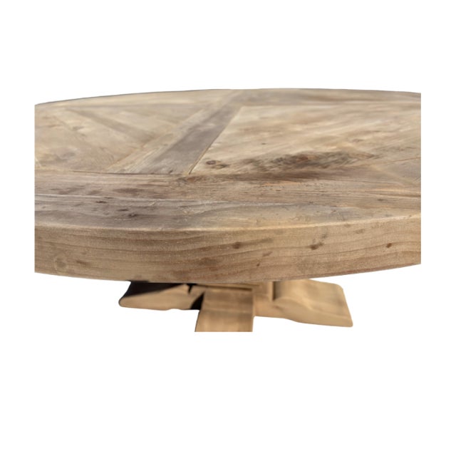 Rh Salvaged Wood Trestle Round Dining Table For Sale - Image 10 of 18