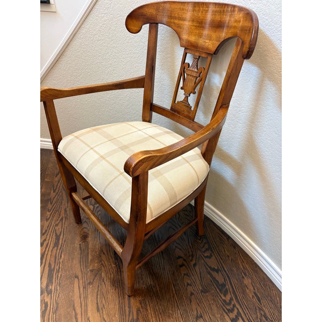 Baker Furniture Company Vintage Milling Road by Baker Maple Armchair With Neutral Plaid Upholstered Seat For Sale - Image 4 of 12