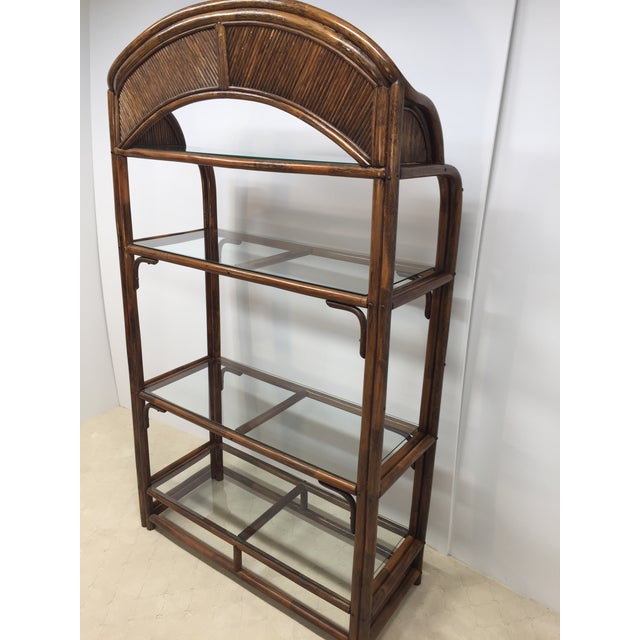 Late 20th Century Vintage Rattan and Glass Arched Fan Top Multi Shelf Etagere For Sale - Image 5 of 18