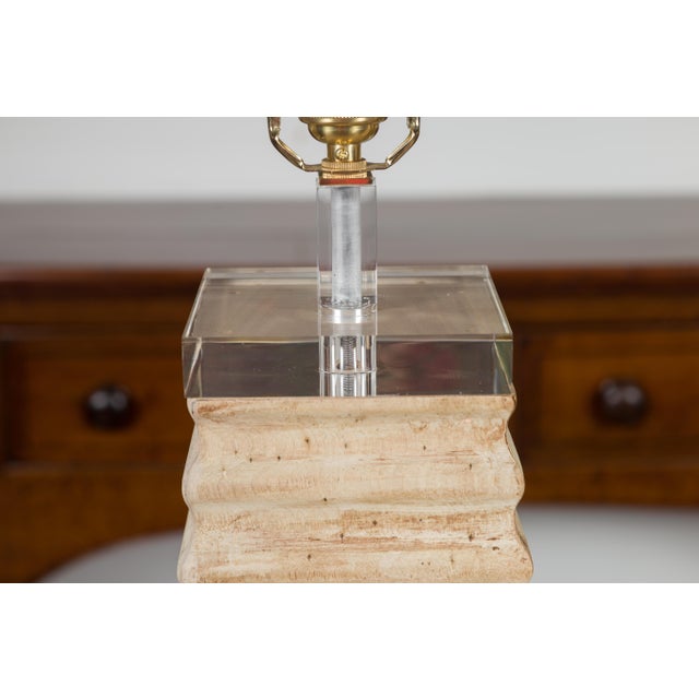 Wood Pair of Italian Midcentury Pyramidal Shaped Fragment Table Lamps with Lucite For Sale - Image 7 of 11