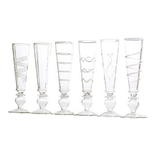 Footed Razzle Dazzle Champagne Flutes with Clear Accents, Set of 6 For Sale