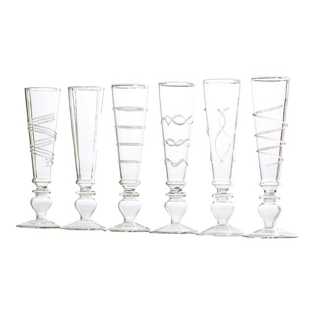 Footed Razzle Dazzle Champagne Flutes with Clear Accents, Set of 6 For Sale