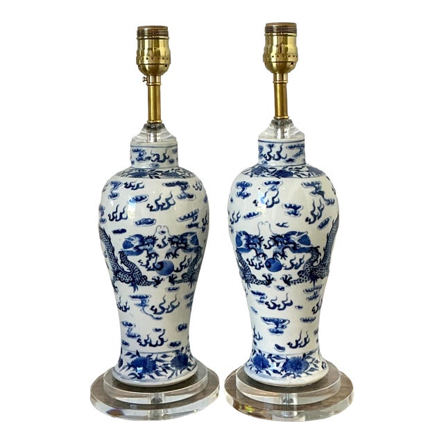 Vintage Dragon Glazed Ceramic Lamps - A Pair For Sale