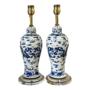 Vintage Dragon Glazed Ceramic Lamps - A Pair