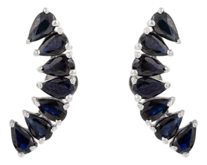 Sterling Silver Teardrop Blue Sapphire Ear Climber Earrings- 2 Pieces