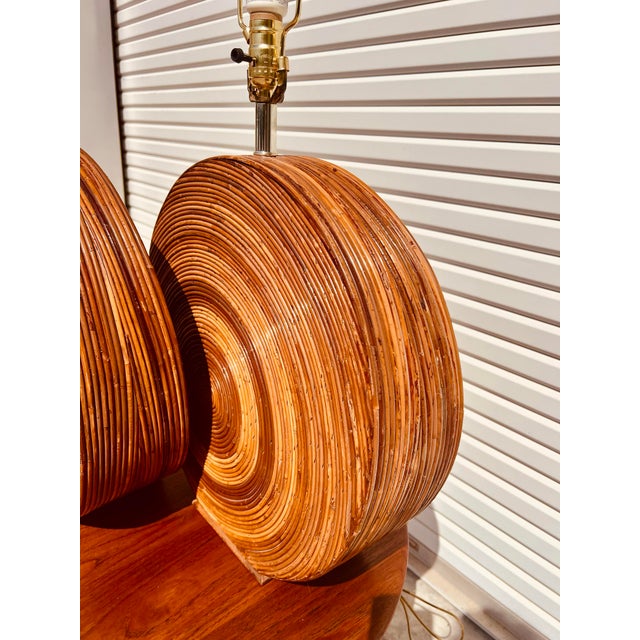 Hollywood Regency Large Vintage Bohemian Hollywood Regency Pencil Reed Table Lamps in the Style of Gabriella Crespi - A Pair For Sale - Image 3 of 8