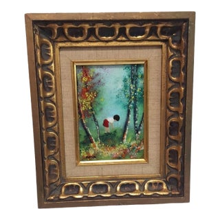 Late 20th Century Fleming Child in the Woods Red Shorts Painting Enamel on Copper Framed Vertical For Sale