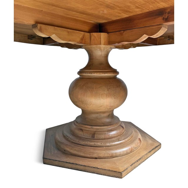 Wood Round Farmhouse Pedestal Dining Table For Sale - Image 7 of 8