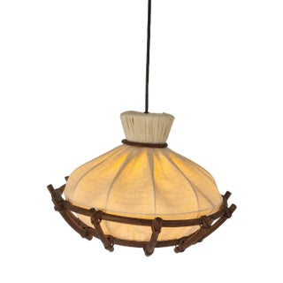Mid-Century Scandinavian Textile and Bamboo Pendant Lamp, 1960s For Sale