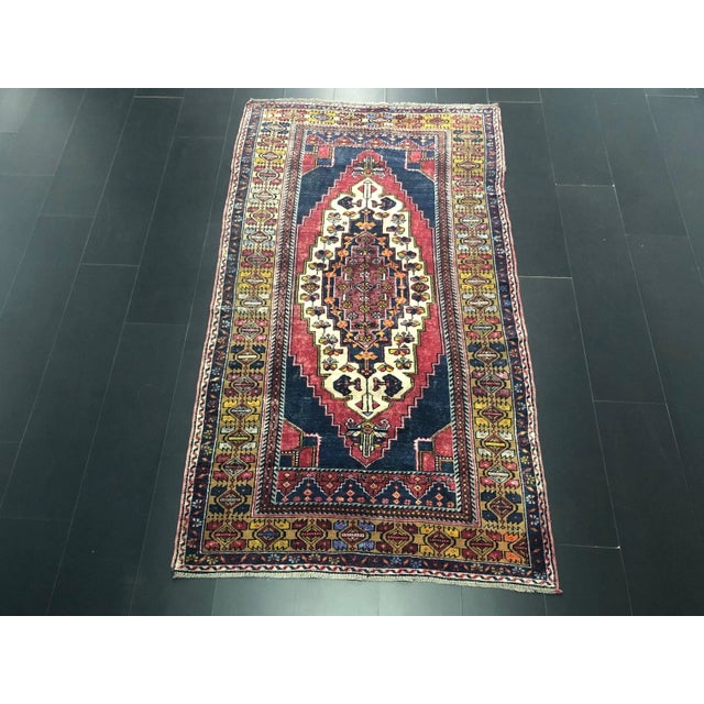Vintage Ethnic Medallion Design Turkish Red and Blue Rug For Sale - Image 11 of 11