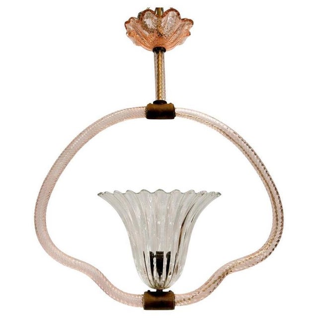 Pink Art Deco Pendant Light from Barovier & Toso, 1940s For Sale - Image 8 of 8