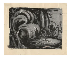 Waves - Original Tempera and China Ink Drawing on Paper - Early 20th Century Early 20th Century