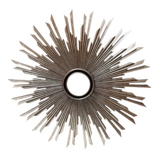 Dennis & Leen Formations Furniture Silver Giltwood Starburst Convex Mirror For Sale