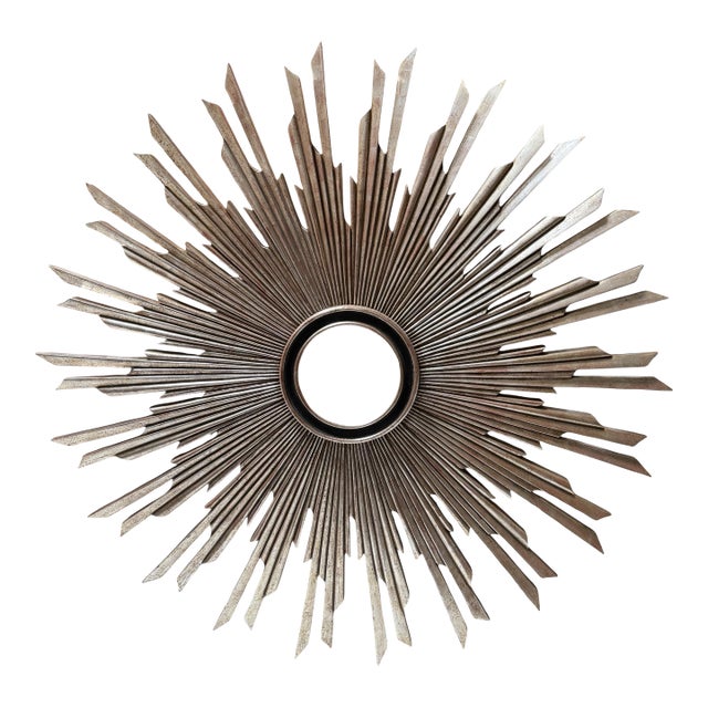 Dennis & Leen Formations Furniture Silver Giltwood Starburst Convex Mirror For Sale