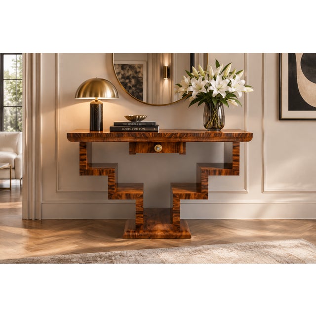 Vintage Art Deco Console Table with Geometric Design, 1950s For Sale - Image 13 of 13