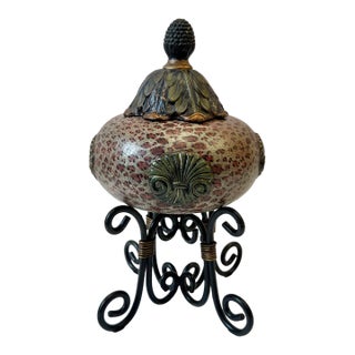 Vintage Decorative Leopard Pattern Box With Finial Lid by John Richard For Sale