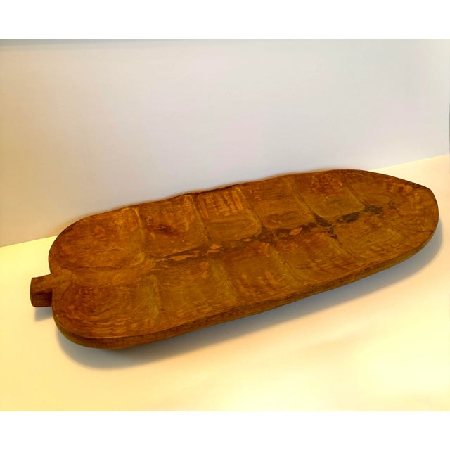 Large Hand Carved Wood Leaf Tray Wooden Centerpiece Rustic Primitive Japandi For Sale - Image 4 of 11
