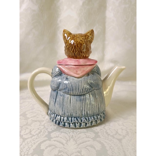 Cornflower Blue Cat Tea Set Japanese Otagiri Mrs Whiskers 4 Piece Kitchy Sugar Teapot Creamer Napkin Holder Wind in the Willows Style Quirky Kitchenware For Sale - Image 8 of 17