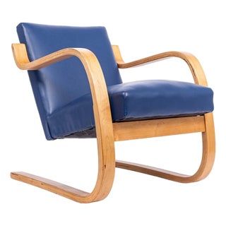 Early Production Bauhaus 402 Blue Arm Chair by Alvar Aalto, Made in Finland, 1930s For Sale