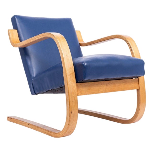 Early Production Bauhaus 402 Blue Arm Chair by Alvar Aalto, Made in Finland, 1930s For Sale