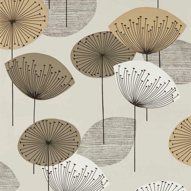 Sanderson Dandelion Clocks Wallpaper in Metallic/Smoke Tree - a Sample For Sale
