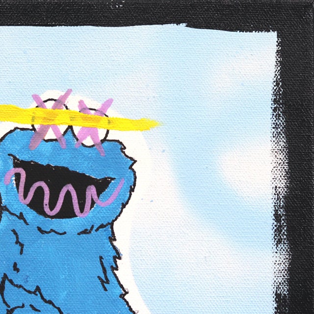 Pop Art Cookie - Pop Art Blue Character Inspired Painting on Canvas Original Artwork by Randy Morales For Sale - Image 3 of 9