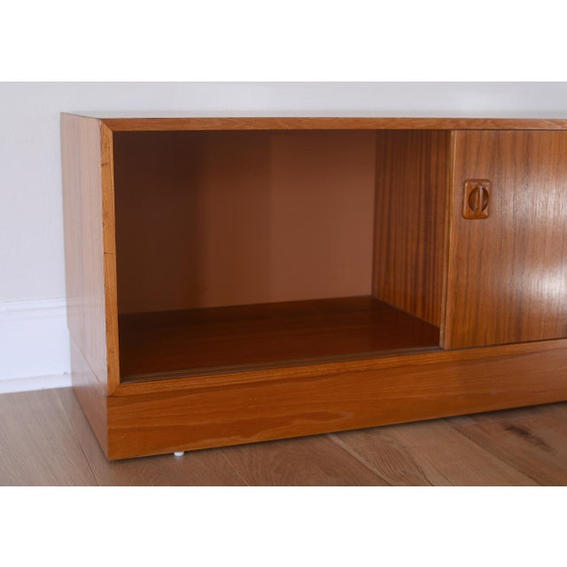 Brown Vintage Danish Modern Teak Credenza With Vinyl Record Storage on Plinth Base For Sale - Image 8 of 14