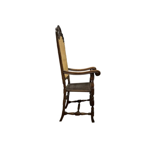 Wood Pair of Early 20th Century European High-Back Armchairs With Cane Seats, 54"h For Sale - Image 7 of 8