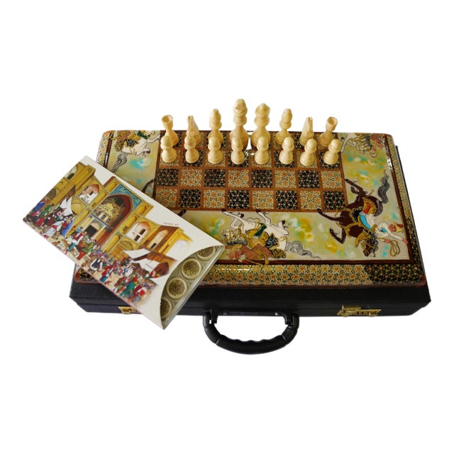 Handcrafted Chess & Backgammon Set, Polo Miniature Khatam Board For Sale