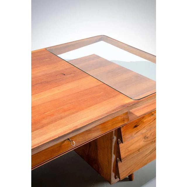 Writing Desk in Walnut and Glass attributed to Silvio Cavatorta, Italy, 1950s For Sale - Image 11 of 13